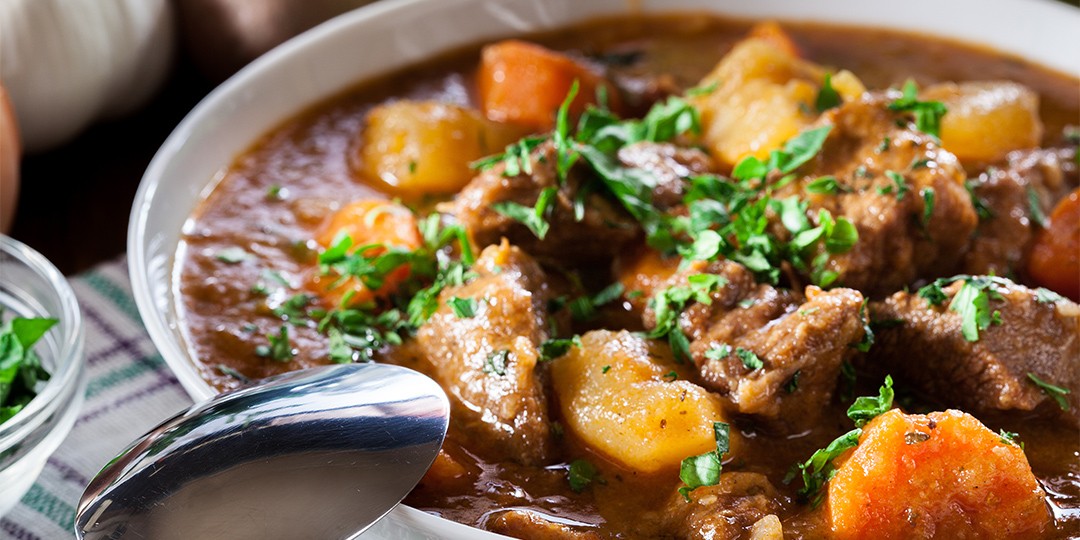 A hearty Irish stew, featuring meat, potatoes and veggies in a rich broth.